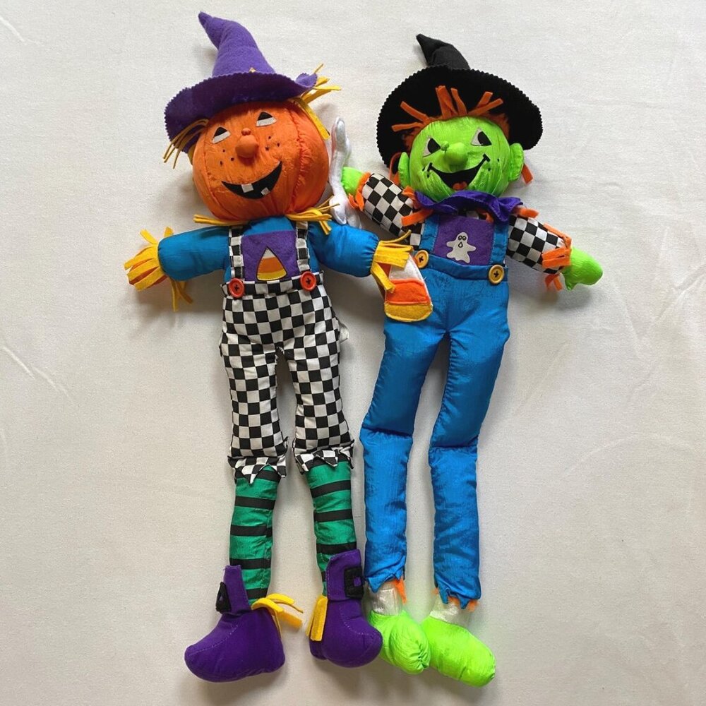 Nylon Plush Jack o Lantern and Scarecrow Stuffed Animals Halloween Spooky Season